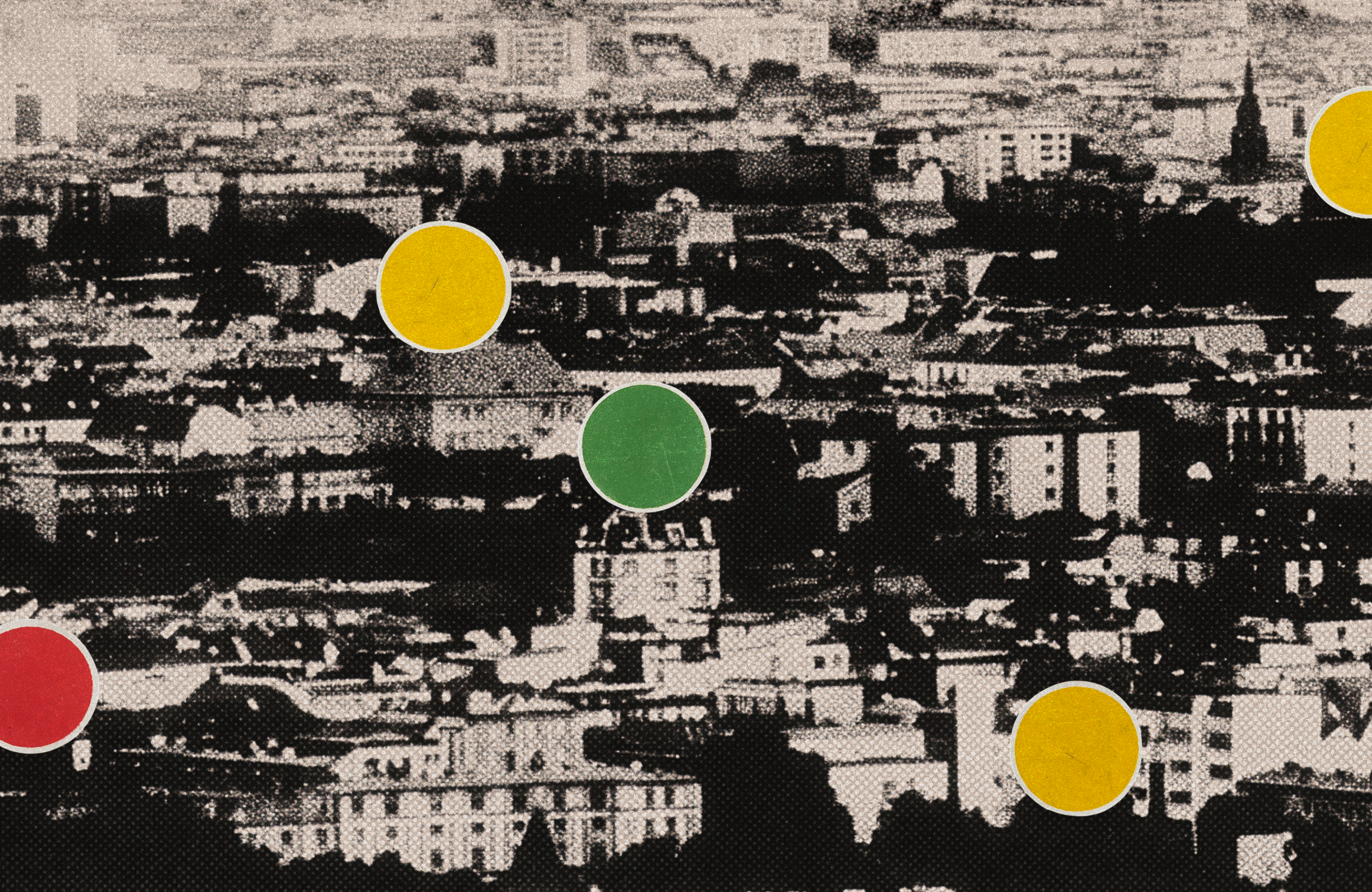 Illustration featuring an aerial view of Berlin